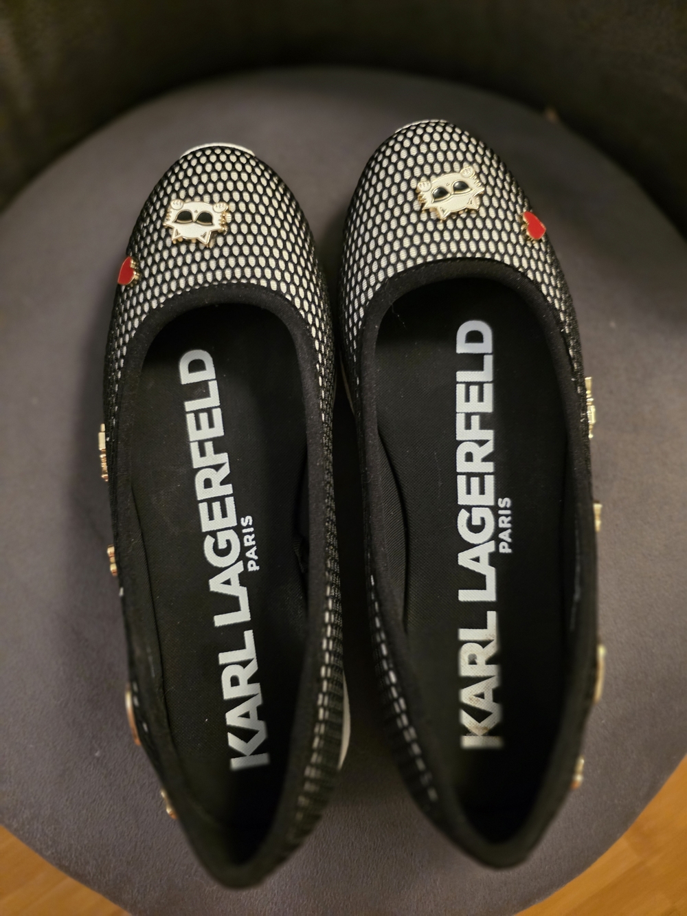 KARL LAGERFELD Black Mesh Ballet Flats With Charms